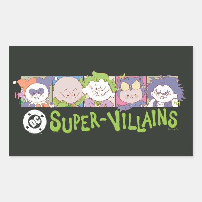 Pegatina Rectangular DC Super-Villains Cartoon Lineup (Anverso)