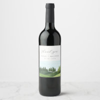 Pegatina rectangular de boda con campo y cielo azu