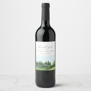 Pegatina rectangular de boda con campo y cielo azu