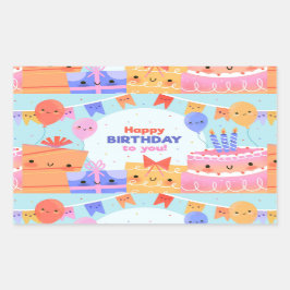 Pegatina rectangular de cumpleaños feliz