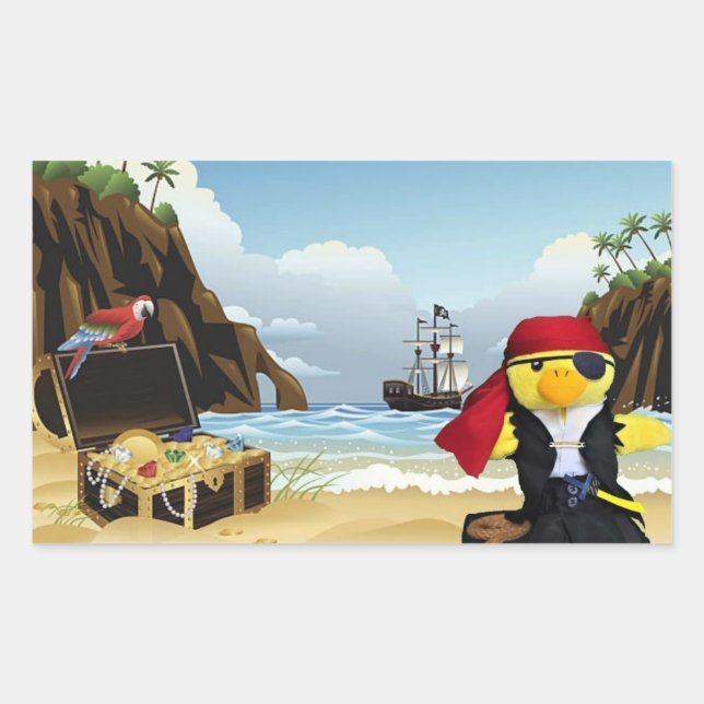 Pegatina rectangular de Danny Duck el Pirata (Anverso)