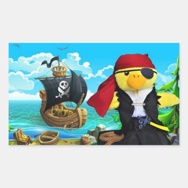 Pegatina rectangular de Danny Duck el pirata (Anverso)