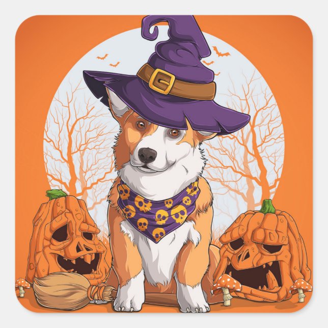 Pegatina rectangular de Halloween (Anverso)