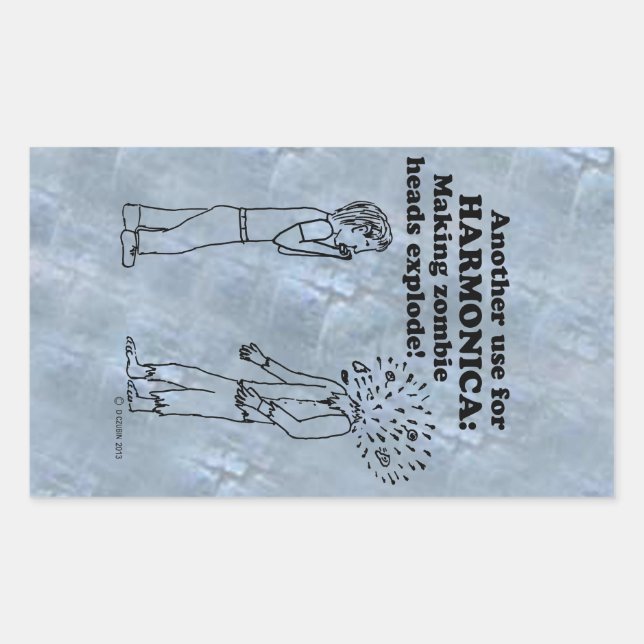 Pegatina Rectangular de Harmonica Zombie Explode (Anverso)