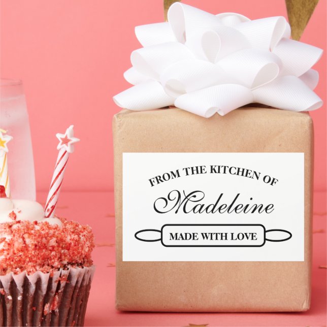 Pegatina Rectangular De la cocina de, hecho con amor elegante (Fiesta)