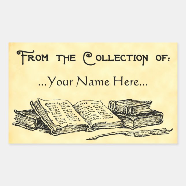 Pegatina Rectangular De la colección de libros antiguos Quill Bookplate (Anverso)