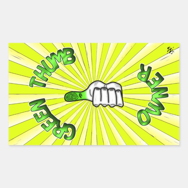 Pegatina rectangular de pulgar verde (jardinería) (Anverso)