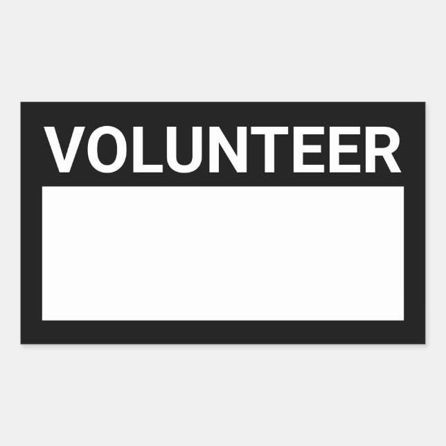 Pegatina rectangular de voluntario en blanco negro (Anverso)