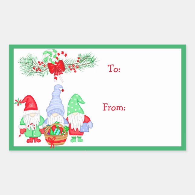 Pegatina Rectangular De y hacia los Navidades Gnome Festive Gift Etique (Anverso)