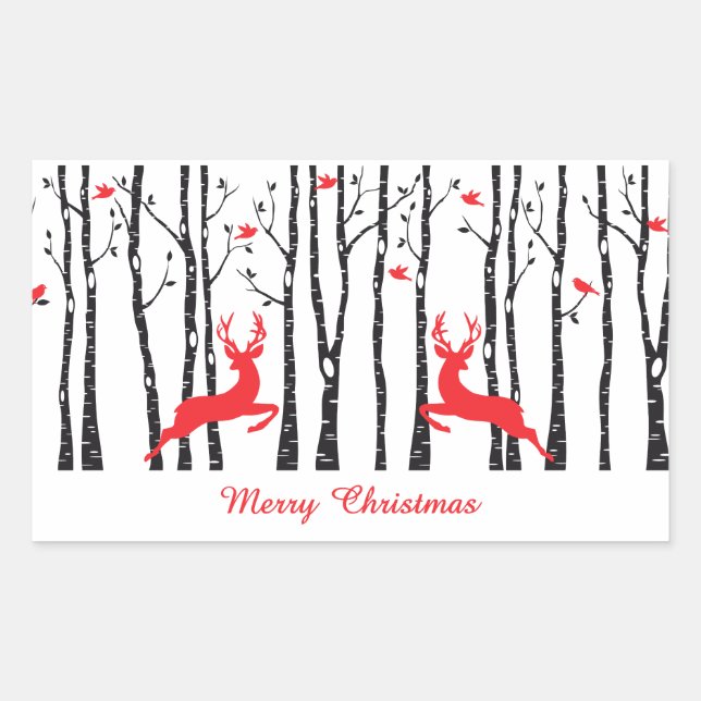 Pegatina Rectangular Decenas de Navidad en el bosque de abeduques (Anverso)