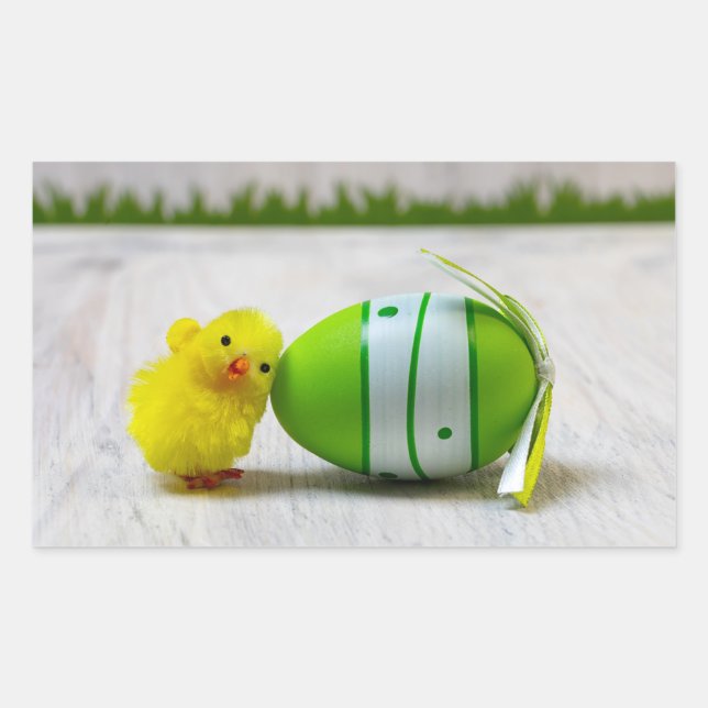 Pegatina Rectangular Decoración de Pascua - Huevo de Pascua y polluelo (Anverso)