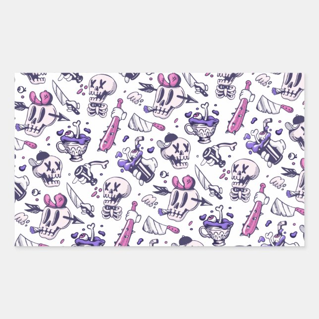 Pegatina Rectangular Decoración de patrones de Halloween (Anverso)