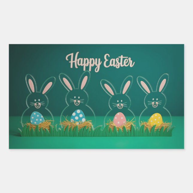 Pegatina Rectangular Decoraciones modernas de conejo de Pascua de acríl (Anverso)