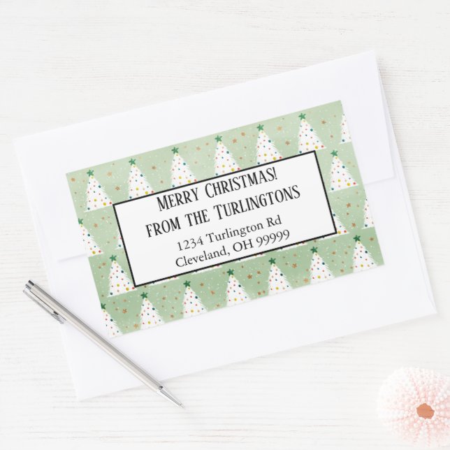 Pegatina Rectangular Decorados árboles de navidad blancos dirección est (Sobre)
