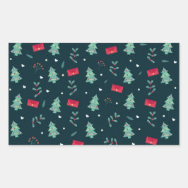 Pegatina Rectangular Deep Green Christmas Trees Perfect Gift