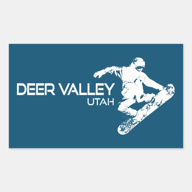 Pegatina Rectangular Deer Valley Utah Snowboarder (Anverso)
