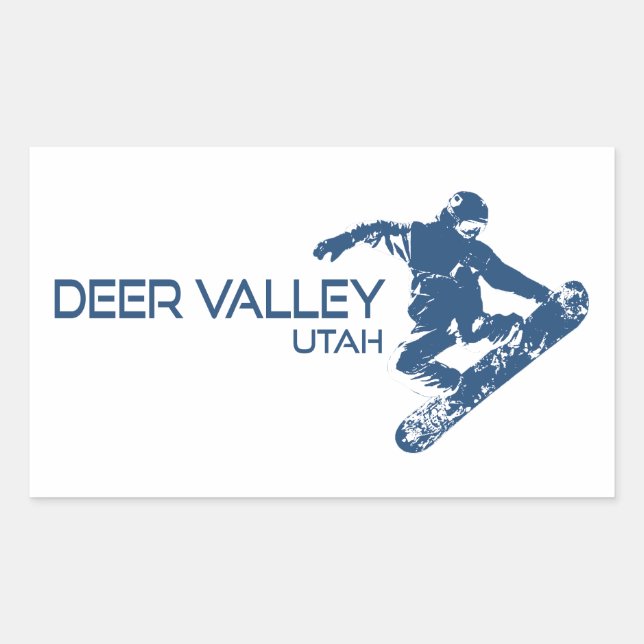 Pegatina Rectangular Deer Valley Utah Snowboarder (Anverso)