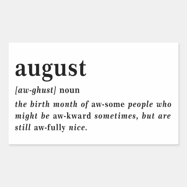 Pegatina Rectangular Definición de Cumpleaños de Agosto (Anverso)