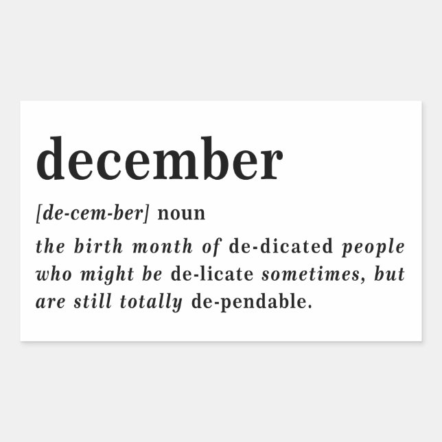 Pegatina Rectangular Definición de Cumpleaños de Diciembre (Anverso)
