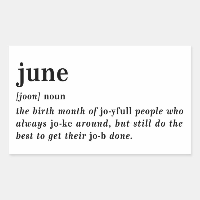 Pegatina Rectangular Definición de Cumpleaños de Junio (Anverso)