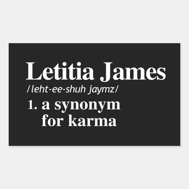 Pegatina Rectangular Definición de Letitia James: Sinónimo de Karma (Anverso)