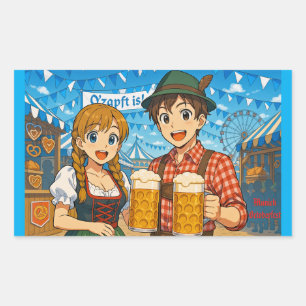 Pegatina Rectangular Degustación de cerveza durante el Oktoberfest en M
