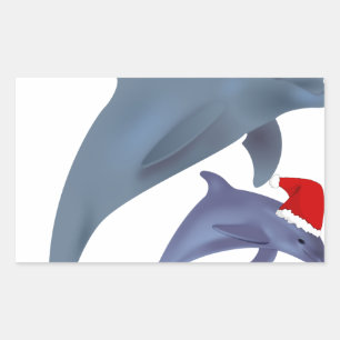 Pegatina Rectangular delfines santa