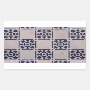 Pegatina Rectangular Delft Tile Blue Antiguo Patrón de Arte