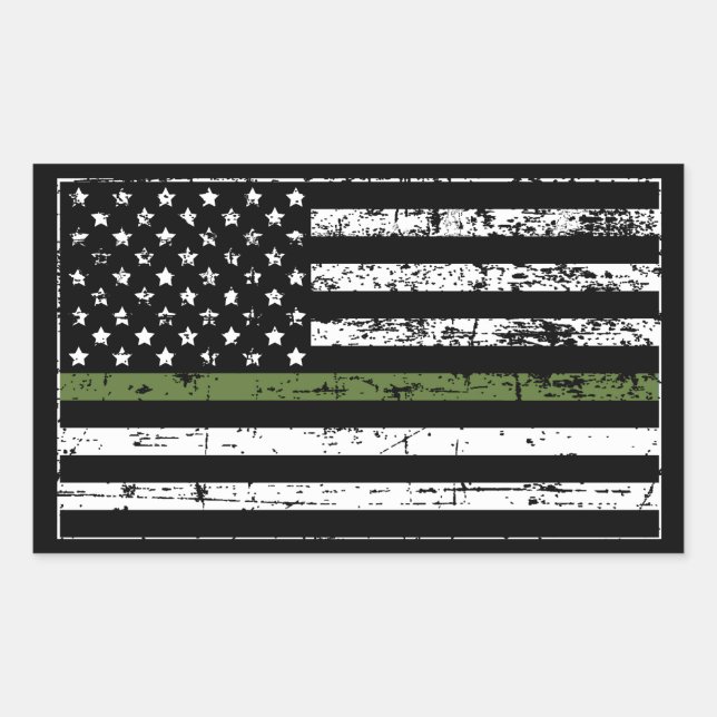 Pegatina Rectangular Delgada Línea Verde Bandera Militar de Estados Uni (Anverso)