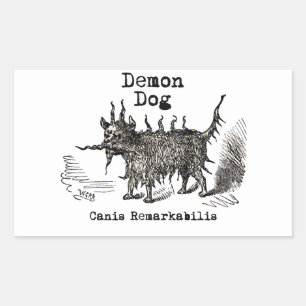 Pegatina Rectangular Demonio de Perro Divertido Vintage Lindo