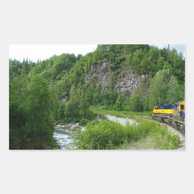 Pegatina Rectangular Denali Express Vacaciones en Tren de Fotografía en (Anverso)