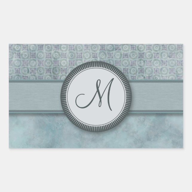 Pegatina Rectangular Denim Blue Coin Pattern con monograma (Anverso)