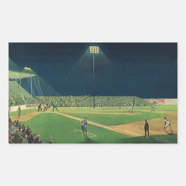 Pegatina Rectangular Deportes Antiguos, Partido de Béisbol Nocturno (Anverso)