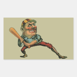 Pegatina Rectangular Deportes vintage, bateador de beisbol enojado