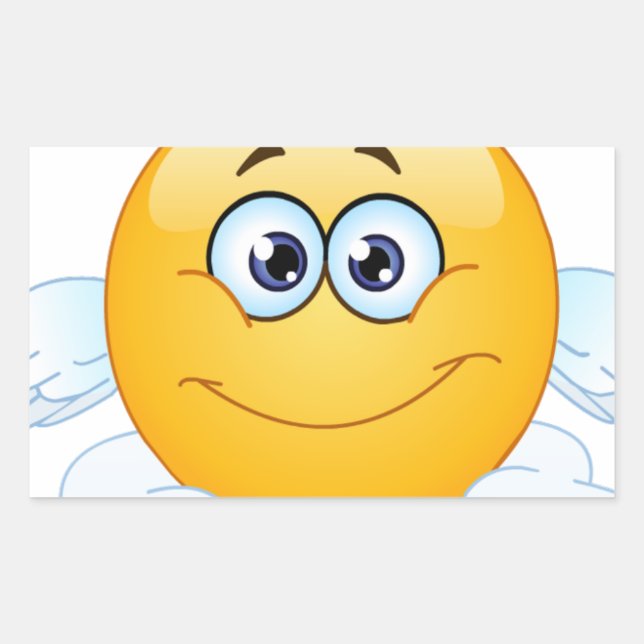 Pegatina Rectangular Descansa en paz QEPD Emoji Heaven Angel (Anverso)