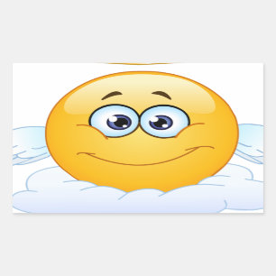 Pegatina Rectangular Descansa en paz QEPD Emoji Heaven Angel