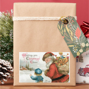 Pegatina Rectangular Deseándole Felicidad Navideña por Ellen Clapsaddle