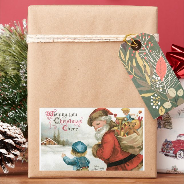 Pegatina Rectangular Deseándole Felicidad Navideña por Ellen Clapsaddle (Vacaciones)