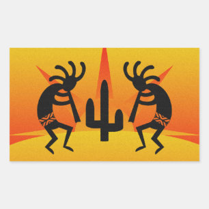 Pegatina Rectangular Desert Sun Cactus Southwest Kokopelli