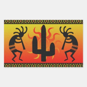 Pegatina Rectangular Desert Sun Cactus Southwest Kokopelli