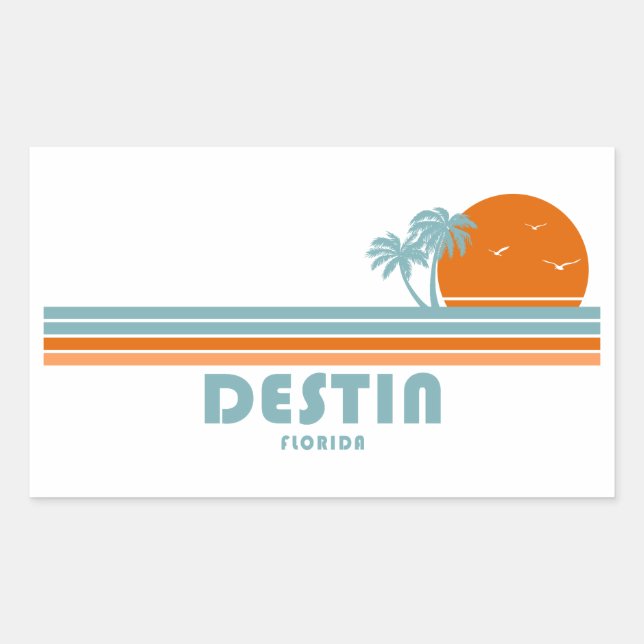 Pegatina Rectangular Destin Florida Sun Palm Trees (Anverso)