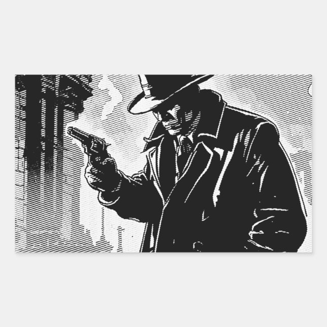 Pegatina Rectangular Detective urbano de estilo gráfico de cómic BW de  (Anverso)