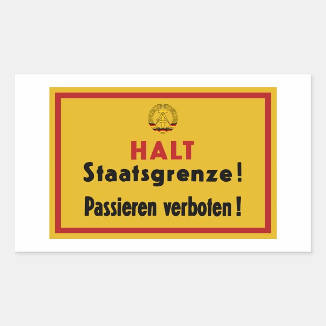 Pegatina Rectangular ¡Detener a Staatsgrenze! Muro de Berlín, Rótulo de (Anverso)