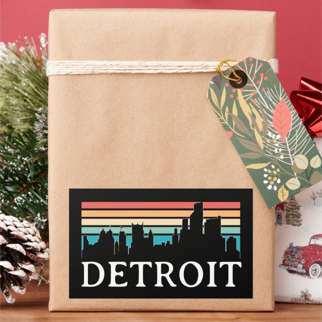 Pegatina Rectangular Detroit Michigan Retro Vintage Sunset Skyline (Vacaciones)