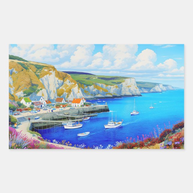 Pegatina Rectangular "Devon Harbour Dreamscape" - Un paisaje marino ing (Anverso)
