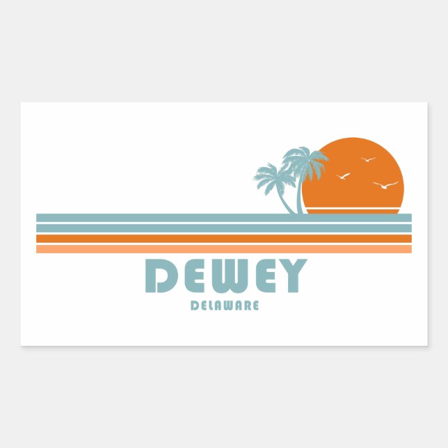 Pegatina Rectangular Dewey Beach Delaware Sun Palm Trees (Anverso)