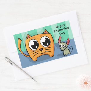 Pegatina Rectangular Día de amistad con el gato y el ratón Personalizad