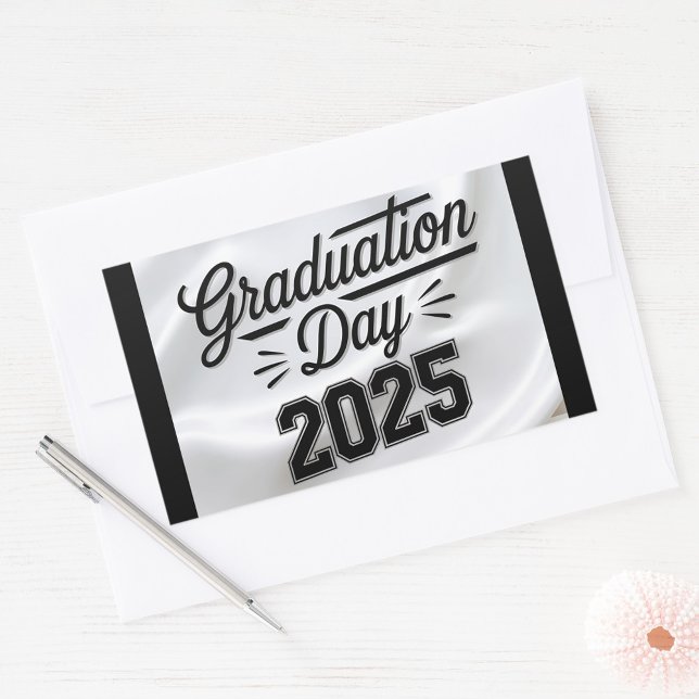 Pegatina Rectangular Día de Graduación 2025 (Black and White Letters Graduation Day Stickers 2025!)