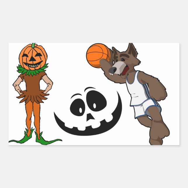 Pegatina Rectangular Día de los esqueletos de baloncesto de Halloween p (Anverso)