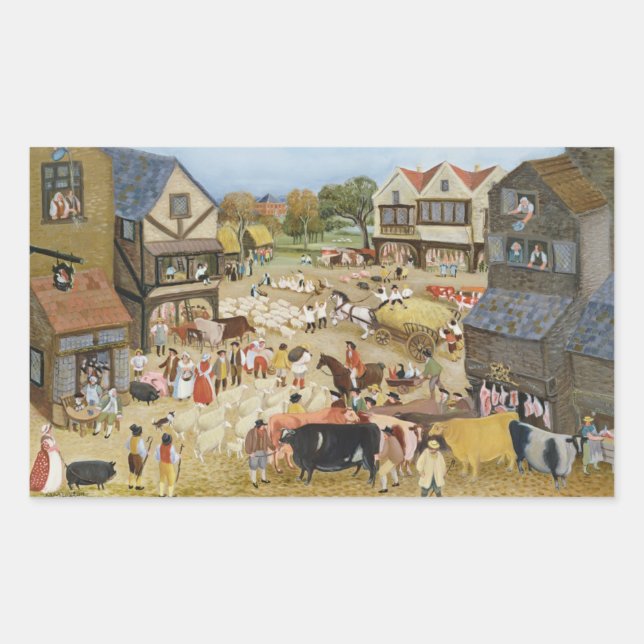 Pegatina Rectangular Día de mercado (Anverso)